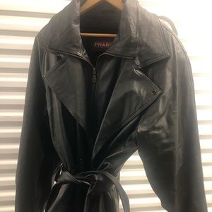 Phase Black Leather Short Trench